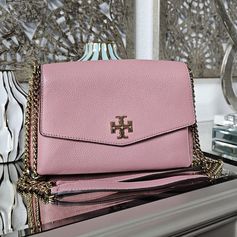 Tory Burch Pink Kira Pebbled Small Convertible Shoulder Bag